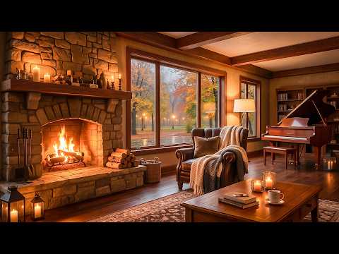 Cozy Fireplace & Smooth Jazz ☕ Relaxing Evening Ambience & Crackling Fire for Focus [3.5 Hours]