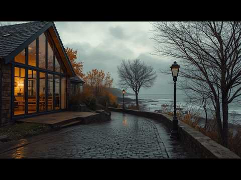 🪵Bare Trees Stone Path🌊🍁 Heavy Rain & Ocean Sounds for Deep Sleep, Study & Relaxation