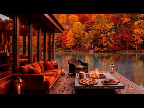 Serene Autumn Piano Jazz by a Lakeside Café 🍂 Cozy Fall Ambience for Relaxation & Study