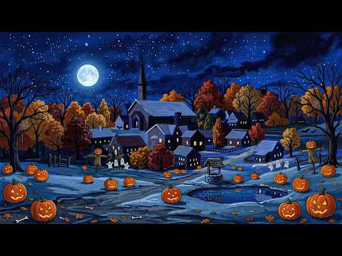 peaceful halloween village with 1950s oldies playing in another room | crickets &amp; sleep 🎃🌕