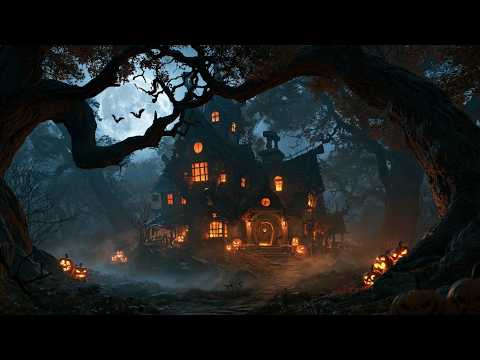 Relaxing Halloween Music &amp; Cozy Autumn Ambience In A Haunted Forest With Glowing Jack O Lanterns