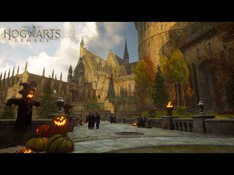 [4K] Relaxing Fall Walk in Hogwarts | Immersive First-Person Ambience & Music