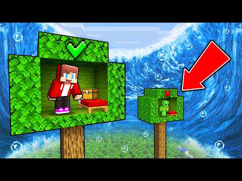 Mikey and JJ Choose a Tree to Survive the Tsunami in Minecraft (Maizen)