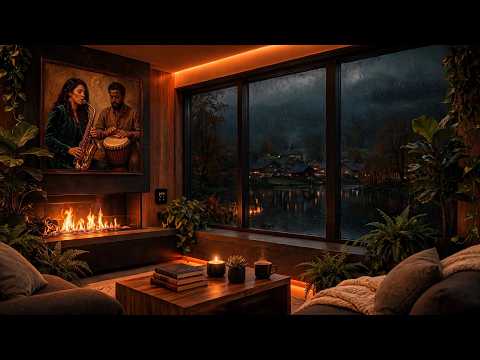 Sophisticated Afro Soul Jazz on Cozy Autumn Fireplace 4K 🍂☕ Rainy Cabin & Sensual Midnight Groove