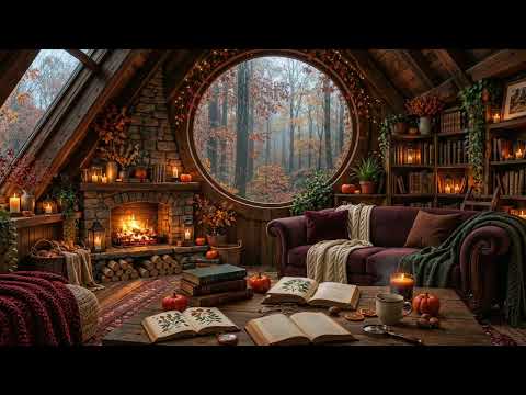 The Booklover’s Autumn Sanctuary 🍂🔥 Rain & Fireplace Ambience for Reading
