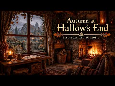 Autumn at Hallow’s End | Medieval Celtic Music &amp; Cozy Rainy Cottage Ambience