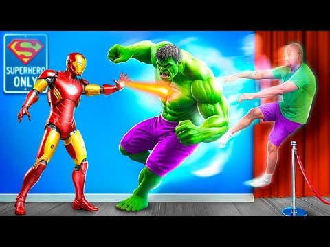 الأبطال الخارقين المزيفين مقابل الأبطال الخارقين الحقيقيين ! تحدى التسلل الى السينما ! الجزء 3 !