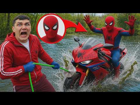 Beim Magnetangeln: Spider-Man-Bike unter Wasser entdeckt! Spider-Man abgestürzt!