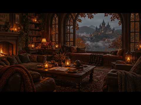 You’re Reading in Cozy Library Study Room on a Rainy Autumn Night | Dark Academia Ambience