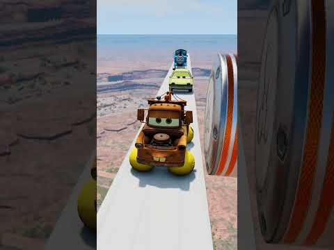 Big &amp; Small Cars &amp; Skibidi Tolilet on the platform vs Bollard | BeamNG.Drive #lightningmcqueen