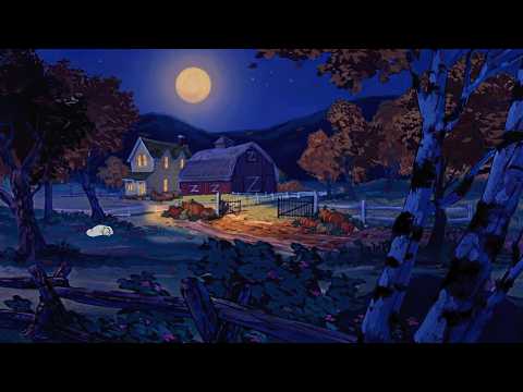 distant oldies playing in another room on a calm 1940s autumn farm night with glowing moonlight 🌕