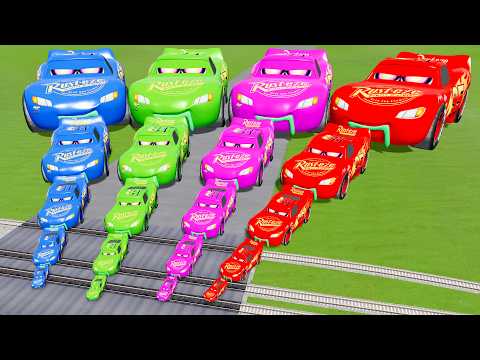 Big &amp; Small Lightning McQueen Zombie VS Train | BeamNG.drive