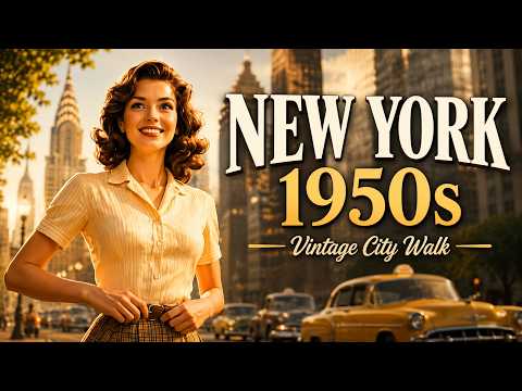 New York 1950s Vintage City Walk | Manhattan Café Jazz Ambience
