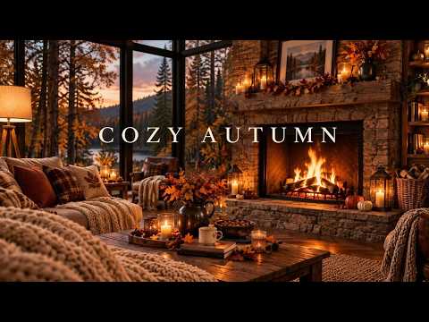 Autumn Fireplace Jazz for Relaxing | Cozy Crackling Fire Ambience