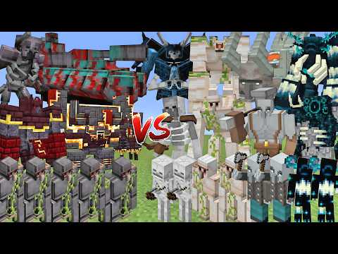 NETHERITES ALLIANCE Vs SKELETONS & IRON GOLEMS & PILLAGERS & WARDENS ALLIANCE MOBS BATTLE MINECRAFT