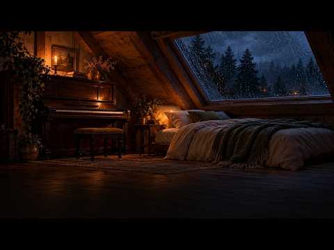 Rain on the Attic Skylight 🎹 3 Hours Deep Sleep Music, Soft Piano &amp; Gentle Rain
