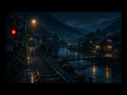[Rainy Lofi] Rainy Night Railway and river in Japan 🌧️🌲 Red Signal, Forest Tracks &amp; Deep Sleep