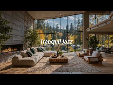 Indoor Jazz At Warm Golden Autumn Room | Tranquil Lakeside Ambience With Chill Jazz for Focus, Study