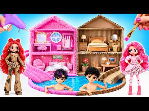 We Build Amazing Doll House | DIY Cardboard vs Fluffy Room for Descendants Dolls