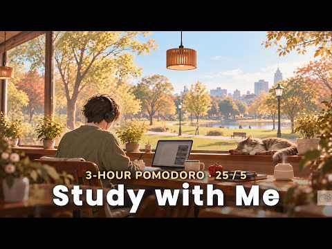 3-Hour Study with Me | Coffee, study in an Autumn Park Cafe | Pomodoro 25/5 | Soft Piano【Museflare】
