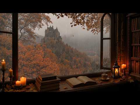 Dark Academia Piano for Reading, Writing & Reflection | Rainy Gothic Castle View | Autumn Ambience