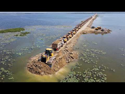 Fantastic Road Building Across The Lake Bulldozer Pushing Stone Bs Big Dump Truck Dumping Stone