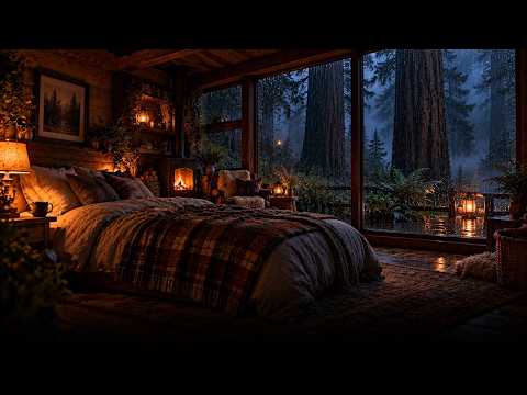 Rain in the Redwood Forest Cabin 🌲 3 Hours Deep Sleep Music, Soft Piano &amp; Gentle Rain