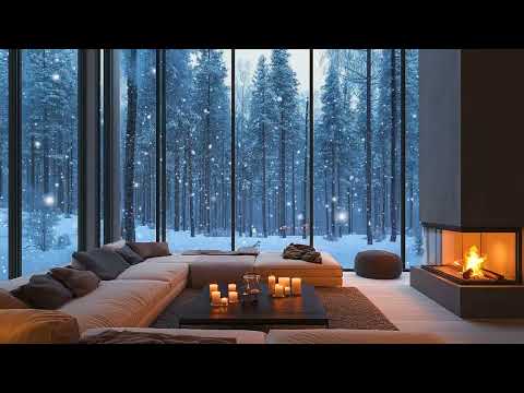 Peaceful Winter Snowfall ❄️ Cozy Cabin Ambience with Fireplace Crackling Sounds for Sleep and Rest