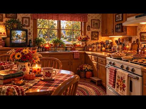 A Peaceful Autumn Kitchen by the Window 🍂🕯️ Fresh Cookies, Hot Tea & Relaxing Country Music