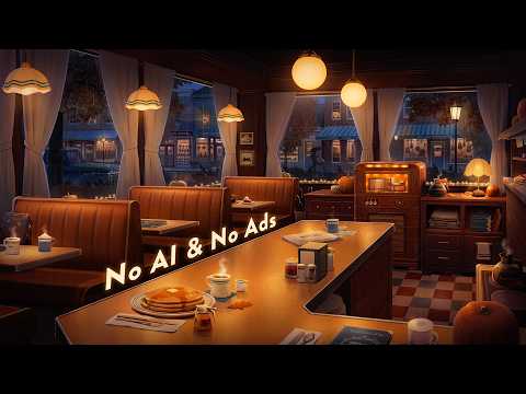 Cozy Fall Diner Ambience with Vintage Jazz, Soft Rain & Calm Cafe Sounds [No AI & No Mid-Roll Ads]