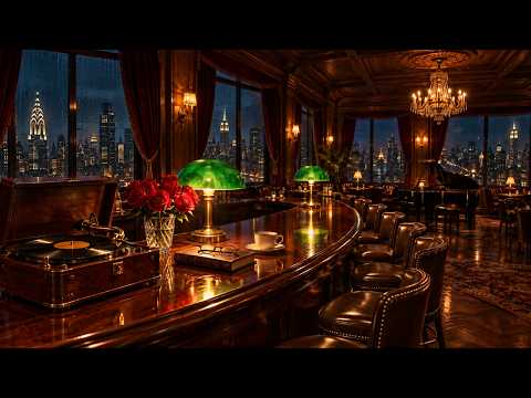 1940s vintage jazz lounge live 24/7 | rainy new york skyline and soft records to unwind