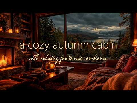 NO ADS 🍂 | Cozy Autumn Cabin by the Lake | Fireplace and Rain Ambiance for Sleeping and Relaxing 🤎