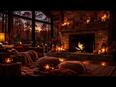 Cozy Autumn Fireplace Jazz 🍂 Crackling Fire & Cozy Cabin Ambience