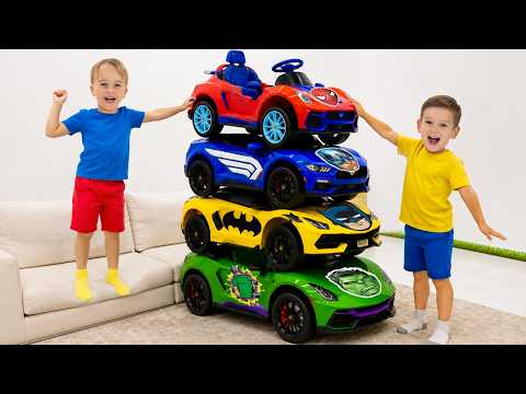 Chris and Mike Learn to share - Funny stories with toy ride on cars