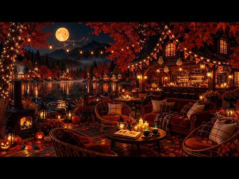Somewhere in a Enchanted Halloween Café by the Lake 🎃 Autumn Jazz & Falling Leaves for Slow Nights