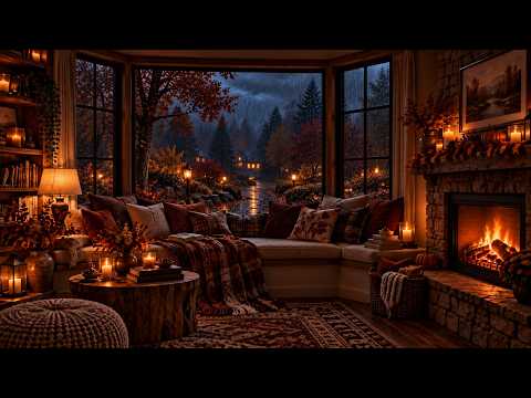 Rainy Autumn Evening by the Fireplace 🍂 Cozy Ambience for Reading &amp; Relaxation