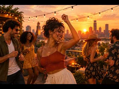 Sunset Skyline Under String Lights | Rooftop Party Mix (1 Hour)