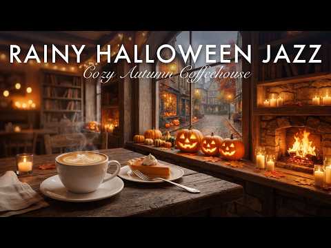 ☕ LIVE 24/7 Rainy Halloween Coffeehouse Jazz 🎃 Cozy Autumn Bossa Nova for Work & Study