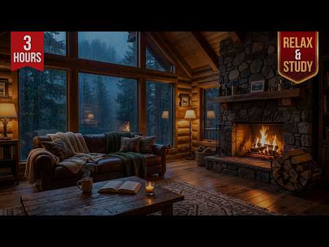 NO ADS🔕🍂 Cozy Autumn Night by the Fireplace | Relaxing Rain Sounds for Study, Sleep, Stress Relief