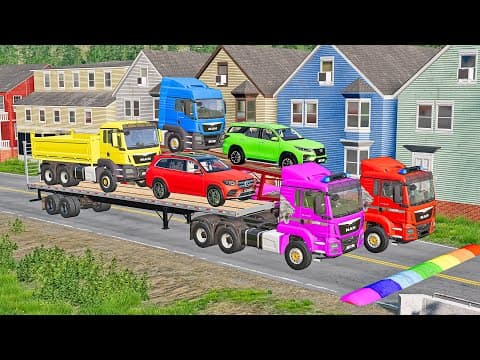 Flatbed Truck Mcqueen | Transportation with Truck - Pothole vs Car #46 - BeamNG.Drive