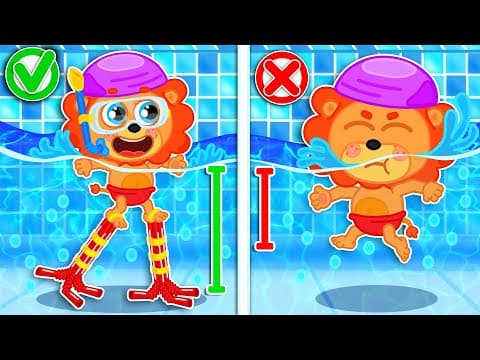 Löwen familie | Lustiges Spiel im Pool | Cartoon für Kinder