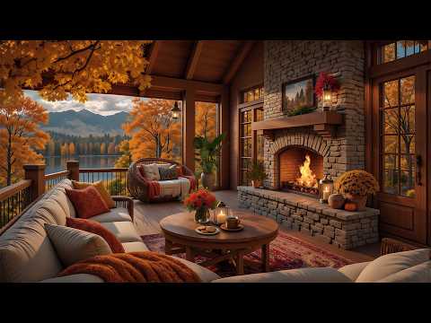 Smooth Jazz for a Cozy Autumn Day 🍂 Cozy Mountain Café ☕ Fireplace Sounds for Relaxation