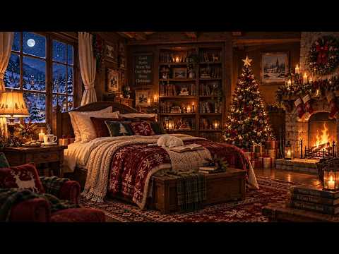 ( NO ADS ) ❄️ Cozy winter bedroom | 1930s oldies, crackling fire & snowy night ambience