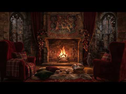 Fall at Hogwarts 🍂 Gryffindor Common Room Fireplace &amp; Rain Sounds | Study, Sleep &amp; Relax