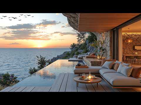 Gentle Jazz In Summer Seaside | Soft Jazz In Luxury Living Room Overlook Calm Sea For Relaxing