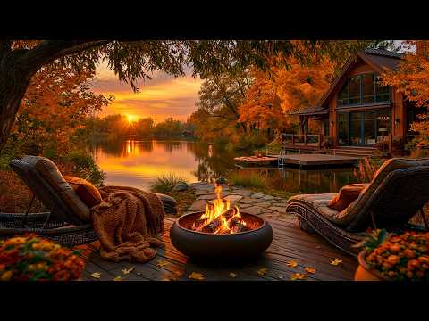 A Dreamy Autumn Evening by the Lake 🍂🔥 Cozy Campfire & Relaxing Nature Ambience