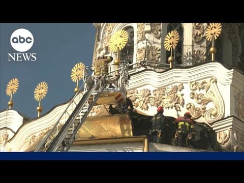 Russia bombards Kyiv, sets fire to famed cathedral