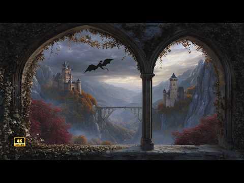 Dragonbridge Castle 🏰 🌧️ | Fantasy Window Ambience, Rain & Medieval Fantasy Music