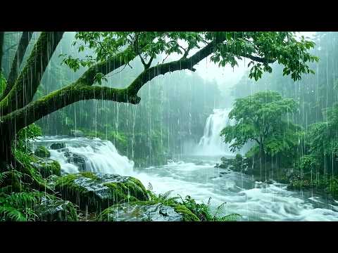 No Ads. Relax & Drift Off to Sleep with Heavy Rain on a Flowing Forest Stream | ASMR Nature Sounds