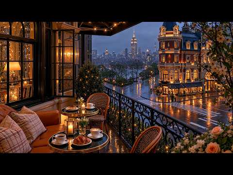 New York Autumn Rainy Jazz 🍂 Empire State Building View Café Ambience & Smooth Jazz Music to Unwind